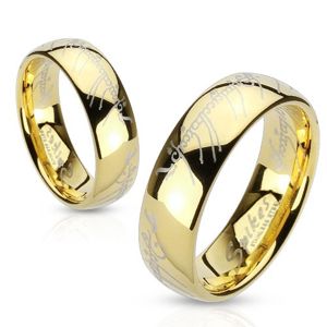 Stalowy pierścionek w złotym kolorze, napisy z Lord of the Rings - Rozmiar : 65