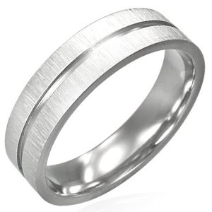Stalowy pierścionek z błyszczącym rowkiem pośrodku i matowymi brzegami - Rozmiar : 65