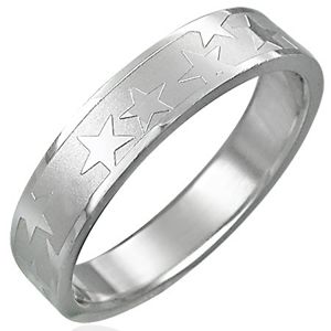 Stalowy pierścionek z matowym pasem i gwiazdami - Rozmiar : 52