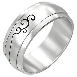 Stalowy pierścionek z ornamentem - obrotowy środek - Rozmiar : 56