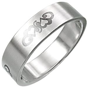 Stalowy pierścionek z ornamentem w postaci serduszek - Rozmiar : 55