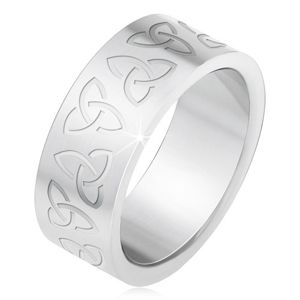 Stalowy pierścionek z wygrawerowanymi celtyckymi symbolami, Triquetra - Rozmiar : 69