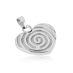 Stalowy wisiorek srebrnego koloru, symetryczne serce z wygrawerowaną spiralą