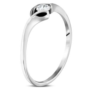 Stalowy zaręczynowy pierścionek - cienkie zakrzywione ramiona, okrągła bezbarwna cyrkonia - Rozmiar : 58