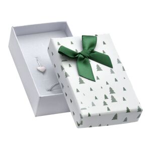 Świąteczne prezentowe pudełeczko na kolczyki lub pierścionek - zielone choinki, kokardka