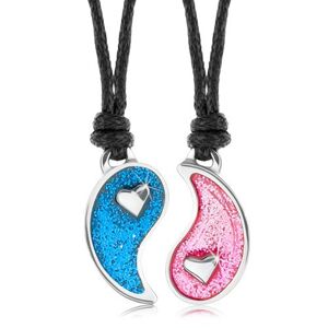 Sznurkowe naszyjniki, rozdzielony symbol Yin Yang, niebieska i różowa emalia