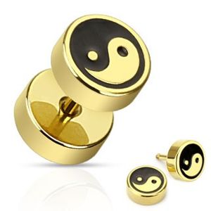 Sztuczny stalowy plug - złoto-czarny Yin Yang