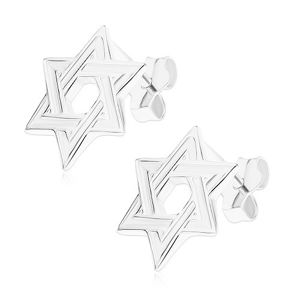 Sztyfty kolczyki, srebro 925, płaska sześcioramienna gwiazda, lśniące krawędzie