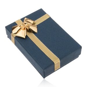 Tekturowe pudełeczko na kolczyki, ciemnoniebieski odcień, lśniąca kokardka złotego koloru