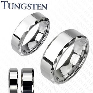 Tungsten - Wolframowa obrączka z lśniącym pasem i kanciastymi krawędziami - Rozmiar : 54