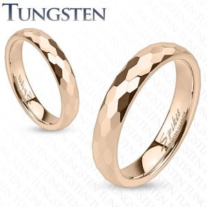 Tungsten obrączka - złoto-różowa, sześciokątne szlify  - Rozmiar : 59