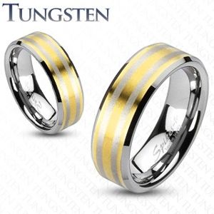 Tungsten obrączka pozłacana, z dwoma prążkami - Rozmiar : 68