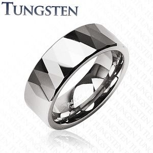 Tungsten pierścionek - błyszczące romby i trójkąty, srebrny kolor - Rozmiar : 49