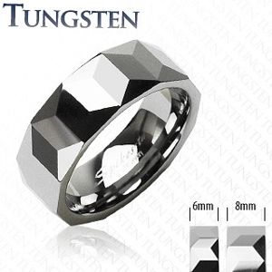 Tungsten pierścionek - geometryczny wzór - Rozmiar : 64