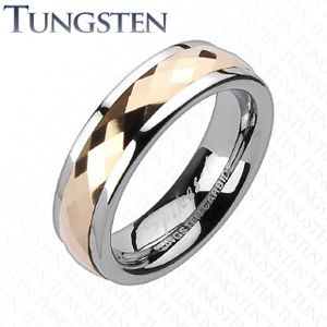 Tungsten pierścionek - ruchomy środkowy pas z różowym złotem - Rozmiar : 59