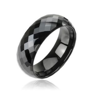 Tungsten pierścionek z wolframu, fasetowany, czarny, wzór disco - Rozmiar : 67