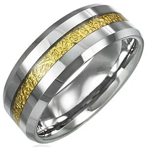 Tungsten pierścionek z wzorzystym paskiem złotego koloru, 8mm - Rozmiar : 49