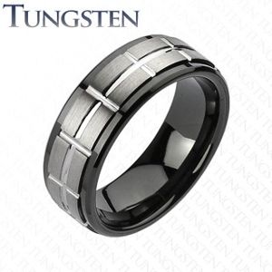 Tungsten szlifowana obrączka, czarne krawędzie - Rozmiar : 63