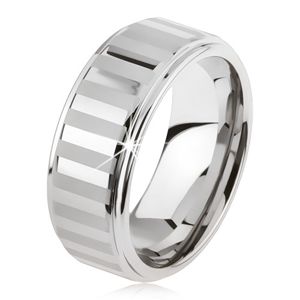 Tungstenowy pierścionek w kolorze srebrnym, błyszczące i matowe paseczki - Rozmiar : 51