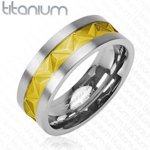 Tytanowa obrączka srebrno - złoty wzór  - Rozmiar : 70
