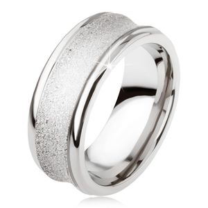 Tytanowy pierścionek - kolor srebrny, błyszczący, wgłębiony środkowy pas - Rozmiar : 62
