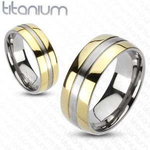 Tytanowy pierścionek - złota i srebrna kombinacja - Rozmiar : 62