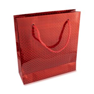Upominkowa torebka z papieru - holograficzna, czerwona, błyszcząca powierzchnia