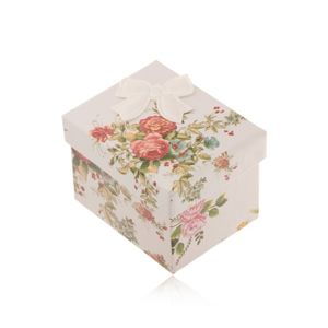 Upominkowe pudełeczko na pierścionek, kolczyki lub zawieszkę, kolorowe kwiaty, kokarda