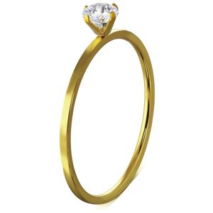 Wąski stalowy pierścionek, złoty kolor, kamyczek przymocowany czterema pałeczkami - Rozmiar : 49