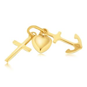 Wisiorek Multi ze złota 14K - wypukłe serce, kotwica i krzyżyk