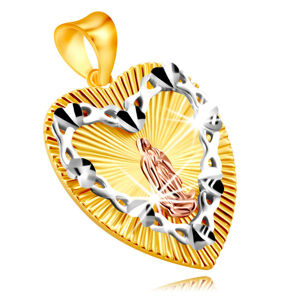 Wisiorek z kombinowanego złota 375 - stempel serca, zarys serca z Maryją Panną