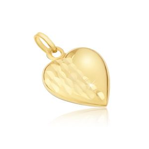 Wisiorek z żółtego 14K złota - regularne 3D serce, ozdobne nacięcia