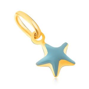 Wisiorek z żółtego złota 9K - błyszcząca wypukła niebieska gwiazda, emalia