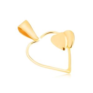 Wisiorek z żółtego złota 9K, cienki zarys serca, dwa nachodzące na siebie serduszka
