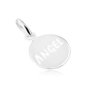Wisiorek ze srebra 925 - okrągły, lśniący, płaski, z napisem "ANGEL"