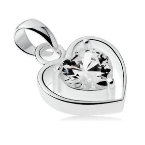 Wisiorek ze srebra 925, cienki zarys serca, przezroczyste cyrkoniowe serduszko