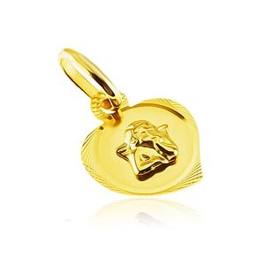 Wisiorek ze złota 14K - grawerowany zarys serca z wystającym aniołkiem