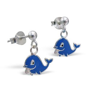 Wiszące srebrne kolczyki 925 - szczęśliwy delfin - Kolor: Niebieski