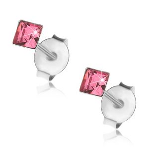 Wkręty, srebro 925, kwadratowy kryształek w różowym odcieniu, 3 mm