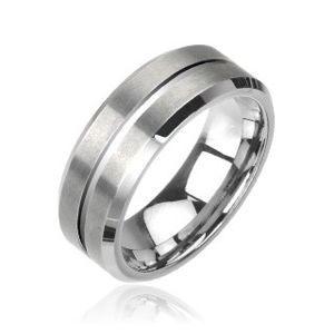 Wolframowa obrączka - szlifowany pierścionek srebrny - Rozmiar : 49