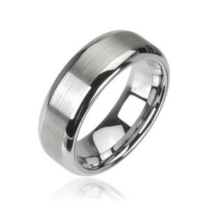 Wolframowy pierścionek srebrnego koloru, matowy środkowy pas i lśniące krawędzie, 8 mm - Rozmiar : 70