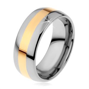 Wolframowy pierścionek w dwukolorowej wersji - pas złotego koloru, 8 mm - Rozmiar : 49