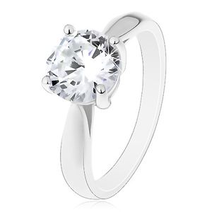 Zaręczynowy pierścionek - srebro 925, lśniące zaokrąglone ramiona, duża bezbarwna cyrkonia - Rozmiar : 65
