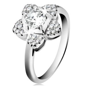 Zaręczynowy pierścionek, srebro 925, błyszczący cyrkoniowy kwiatek bezbarwnego koloru - Rozmiar : 57