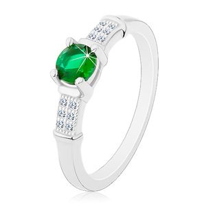 Zaręczynowy pierścionek, srebro 925, cyrkoniowe ramiona, okrągła zielona cyrkonia - Rozmiar : 57