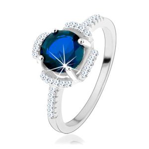 Zaręczynowy pierścionek, srebro 925, niebieski kwiatek, płatki z przezroczystych cyrkoników - Rozmiar : 60