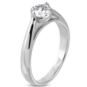 Zaręczynowy pierścionek, stal 316L srebrnego koloru, bezbarwna cyrkonia, zaokrąglone ramiona - Rozmiar : 51