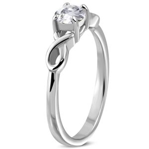 Zaręczynowy pierścionek z cyrkonią i podwójną stalową wstążką - Rozmiar : 49