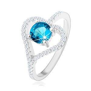 Zaręczynowy pierścionek ze srebra 925, cyrkoniowy zarys serca, niebieska cyrkonia - Rozmiar : 58