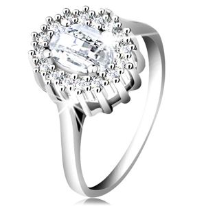 Zaręczynowy pierścionek ze srebra 925, owalna oszlifowana cyrkonia, oprawa z drobnych cyrkonii - Rozmiar : 59